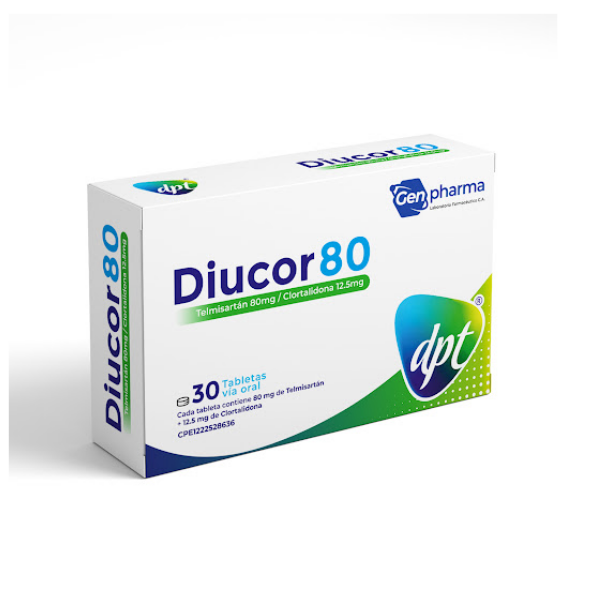 Diucor Telmisartán+Clortalidona 80Mg/12,5Mg X 30 Tabletas Dpt