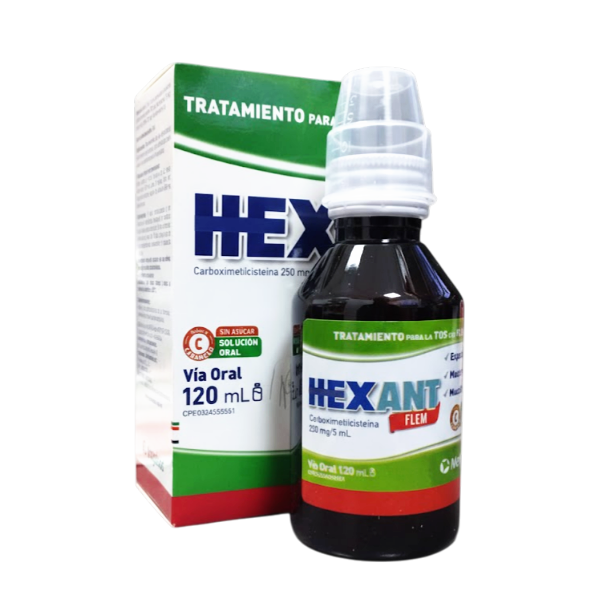 Hexant Flem Carboximetilcisteína Jarabe/Adulto Caramelo 250Mg/5Ml X 120Ml Megalabs