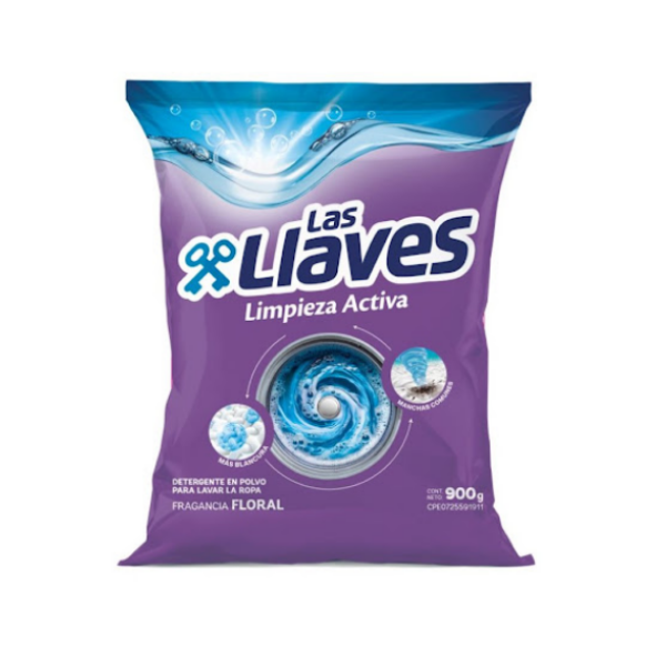 Las Llaves Detergente Polvo Limpieza Activa/Floral 900Gr.