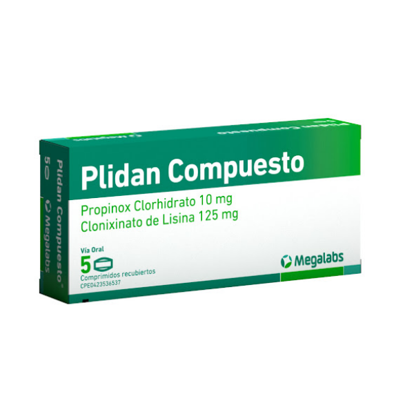 Plidan Compuesto Clonixinato De Lisina+Propinoxato Clorhidrato 10Mg/125Mg X 5 Comprimidos Megalabs