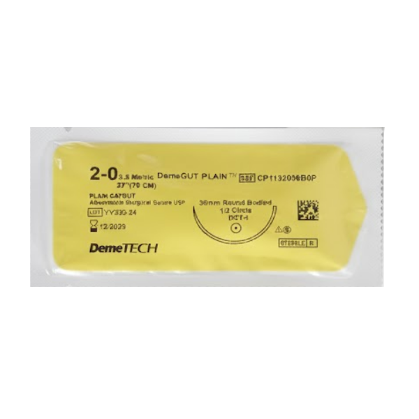 Sutura Simple 2-0 Aguja Curva No Cortante/Absorbible 36Mm/70Cm Demetech
