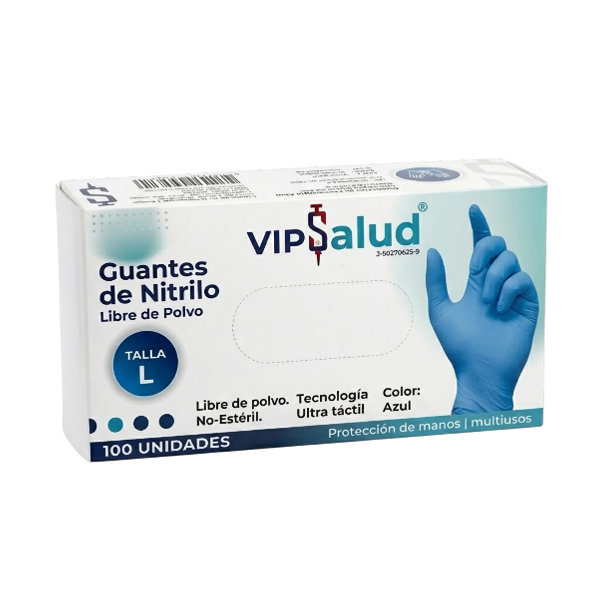 Guantes De Nitrilo Talla L Azul Sin Polvo X 100 Unidades Vipsalud