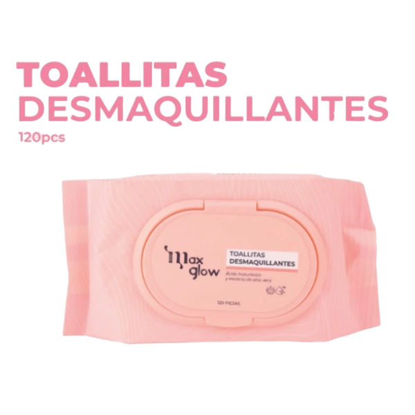 Max Glow Toallitas Desmaquillante Acido Hialuronico Y Extracto De Aloe Vera 120Pc