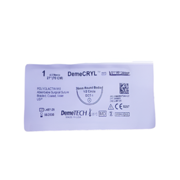 Sutura Vicryl 1 Aguja Curva No Cortante Absorbible  36Mm/70Cm Demetech
