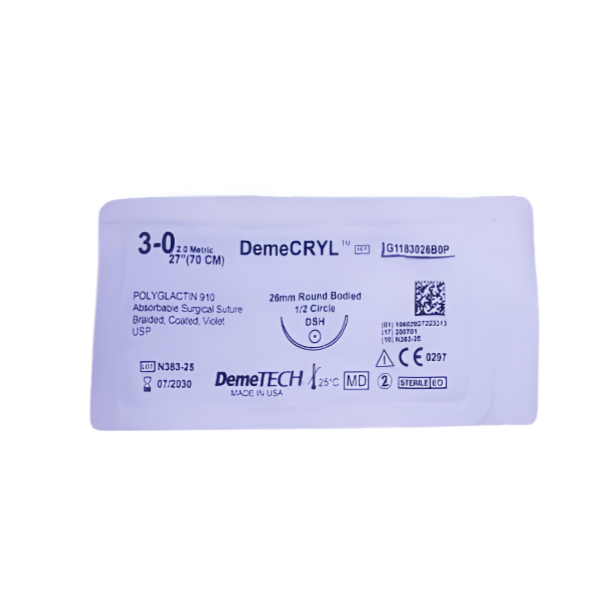 Sutura Vicryl 3-0 Aguja Curva No Cortante Absorbible 26Mm/70Cm Demetech
