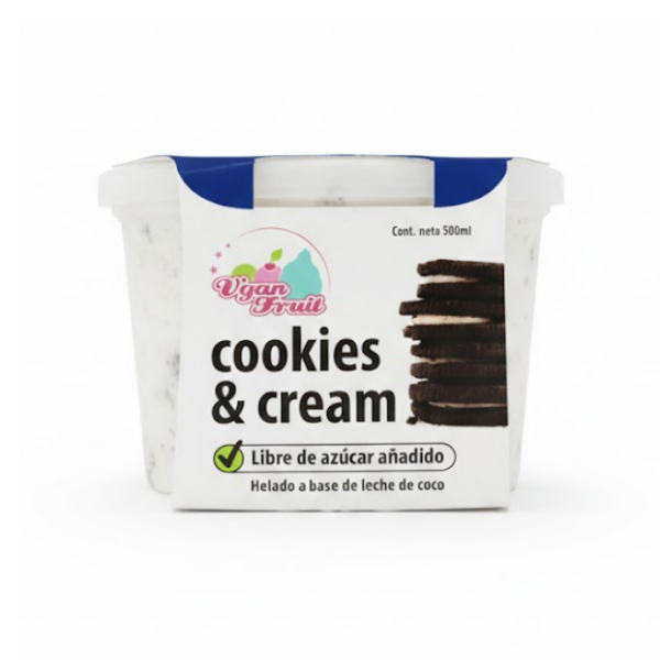 Vegan Fruit Helado Vegano Sin Azúcar Cokkies & Cream 500Ml