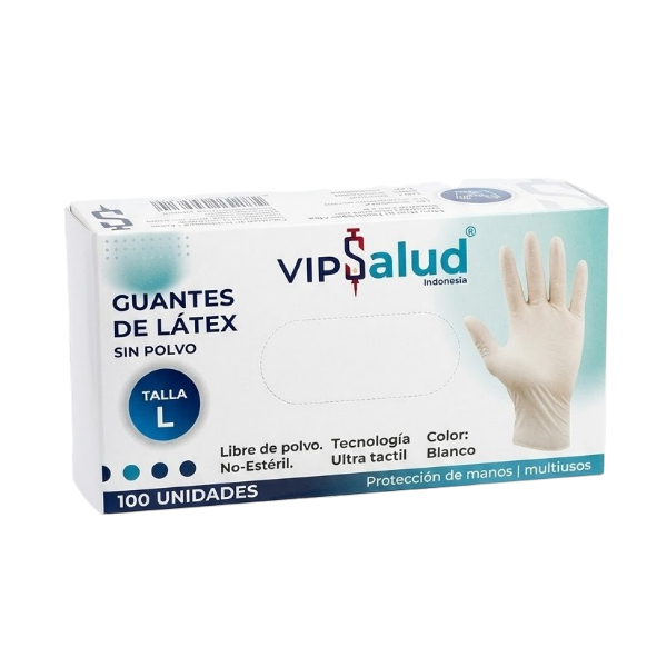 Guantes De Latex Talla L Blanco Sin Polvo X 100 Unidades Vipsalud