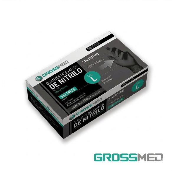 Guantes De Nitrilo Talla L Negro Sin Polvo X 100 Unidades Grossmed