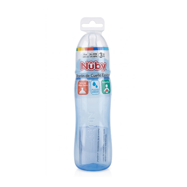 Nuby Tetero De Cuello Estandar 3+M 8 Onzas Flujo Medio 240Ml