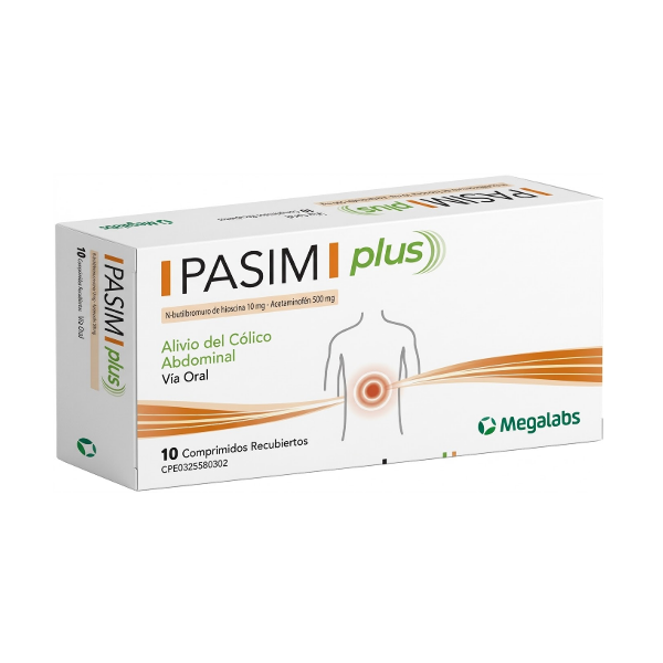 Pasim Plus Butilbromuro De Hioscina + Acetaminofén X 10 Comprimidos Megalabs