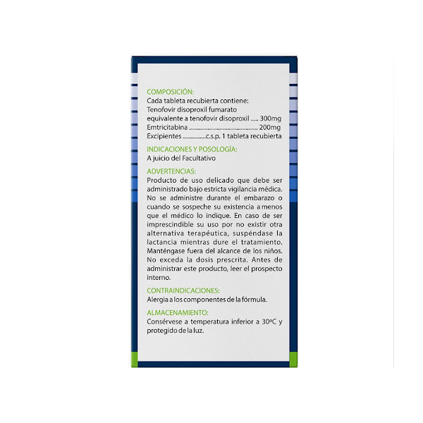 Previr Em Tenofovir+Emtricitabina 300/200Mg X 30 Tabletas Zoriak - Imagen 2