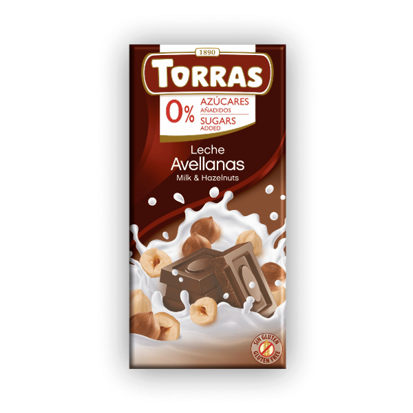 Torras Chocolate Leche Avellanas Sin Azúcar 75Gr