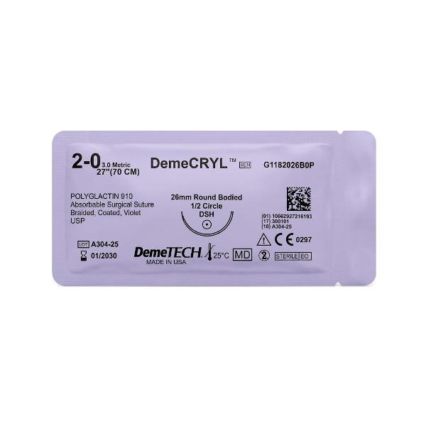 Sutura Vicryl 2-0 A/Curva N.Cte/Abs 26Mm/70Cm Demetech