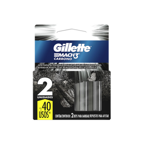 Gillette Mach3 Carbono Cartucho 3Hojillas X 2 Unidades