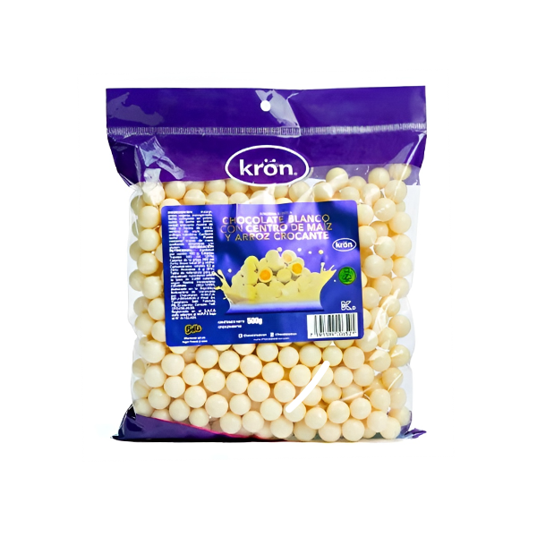 Kron Chocolate Blanco Con Centro De Maiz Y Arroz Crocante 500Gr