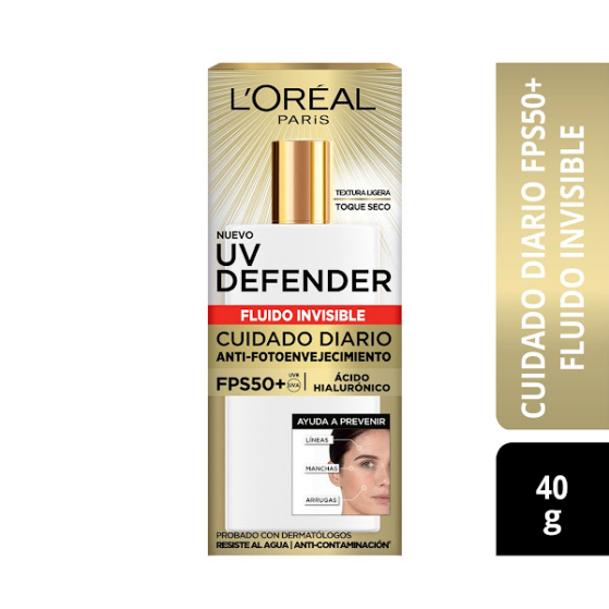 Loreal Uv Defender  Protector Solar  Fluido Invisible Fps50 40Gr.