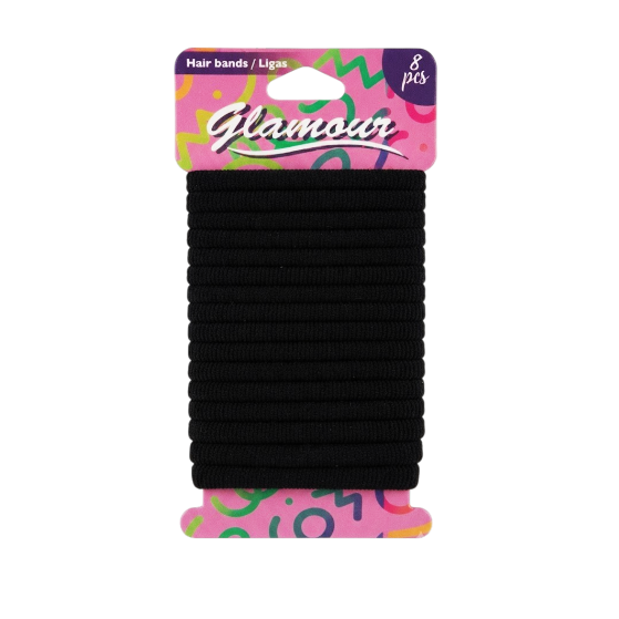 Glamour Set.8Pcs Colas Para Cabellos/ Elastica Negra N23-04904
