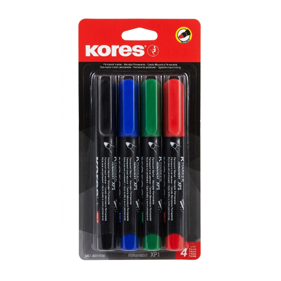 Kores Marcadores Permanente Colores Surtidos P1 M X 4 Unidades. 20941