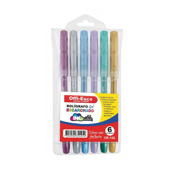Offi-Esco Boligrafos De Gel Escarchados 6 Unidades Oe-162
