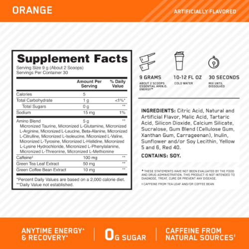 Optimum Nutrition Amino Energy Polvo Orange X 30 Servings 270Gr - Imagen 3