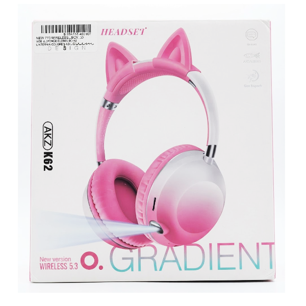 Wireless Audifonos Oreja De Gato Linterna Colores Akzk62