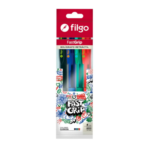 Filgo Boligrafos Retractil Fastgrip X 4 Unidades Fg10-F4-Cla