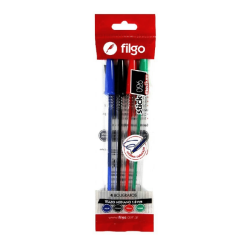 Filgo Boligrafos Stick 026 Clasicos X 4 Unidades Sk10-F4-003
