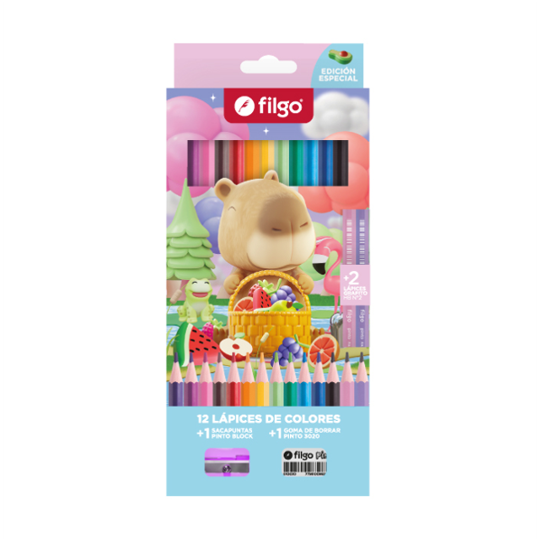 Filgo Lapices De Colores Capibara X 12 Unidades+2Lapices Hb+Sacapuntas+Borrador