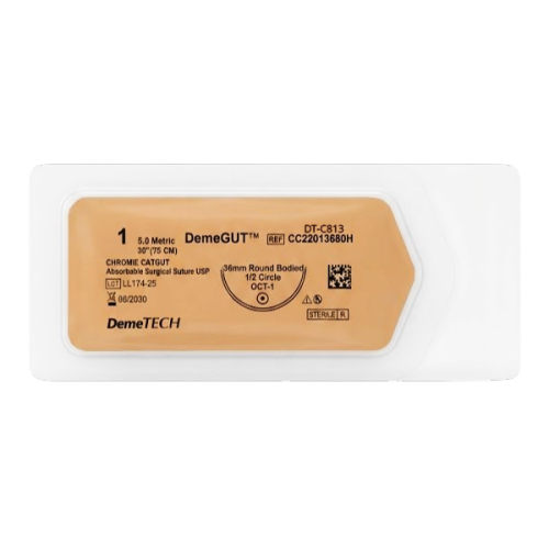 Sutura Cromico 1 Aguja Curva 75Cm No Cortante/Absorbible Demetech