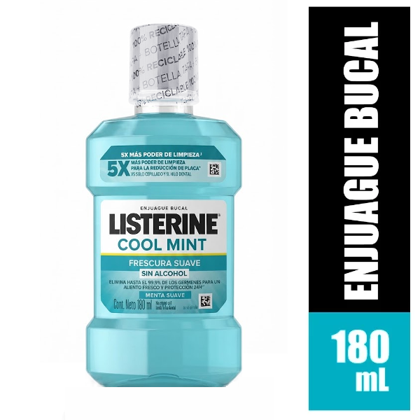Listerine Enjuague Bucal Cool Mint Sin Alcohol Suave 180Ml
