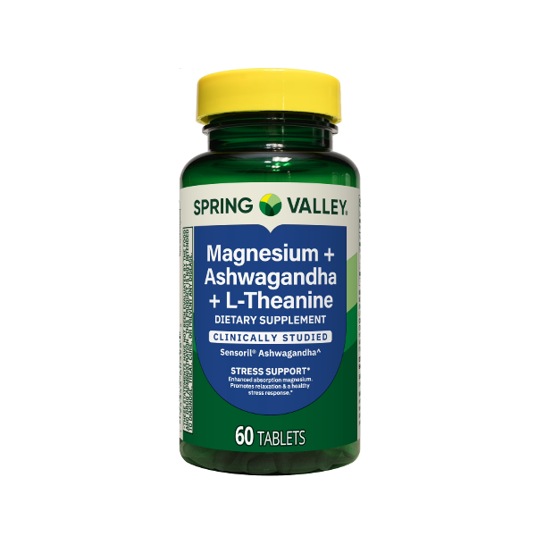 Magnesio + Ashwagandha + L-Theanine 375Mg X 60 Tabletas Spring Valley